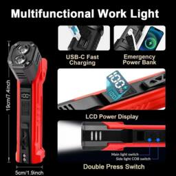 NESTLUNE COB LED Work Light Car Mechanic USB Rechargeable in Red - thumbnail 3