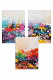ARTZE Set of 3 Abstract Colourful Paint Splashes Art Posters - Size: W59 cm x H84 cm - thumbnail 1