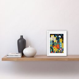 "Artery8 Wall Art Print Nottingham at Night Abstract Folk Art Cityscape Artwork Framed 9X7 Inch in White - Size: W7"" x H9""" - thumbnail 2