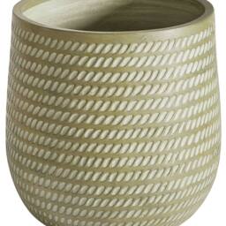 Wyld and Coco 39cm Green Fibre Clay Round Planter with Embossed Pattern Durable - thumbnail 2