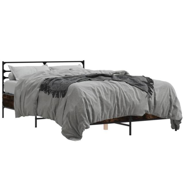 Berkfield Home Bed Frame without Mattress Smoked Oak 140x190 cm in Brown