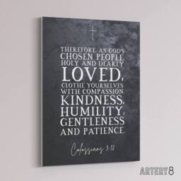 "Artery8 Colossians 3 12 Compassion Bible Quote Canvas Wall Art Print in Grey - Size: W18"" x H24""" - thumbnail 2
