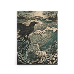 "Artery8 Raven & Crashing Waves Seascape Canvas Wall Art Print in Blue - Size: W24"" x H32""" - thumbnail 1