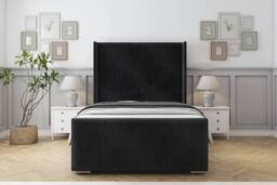 "Sloomy Devonshire Naples Frame-Mattress-50"" Upholstered Wingback Headboard in Black - Size: King"