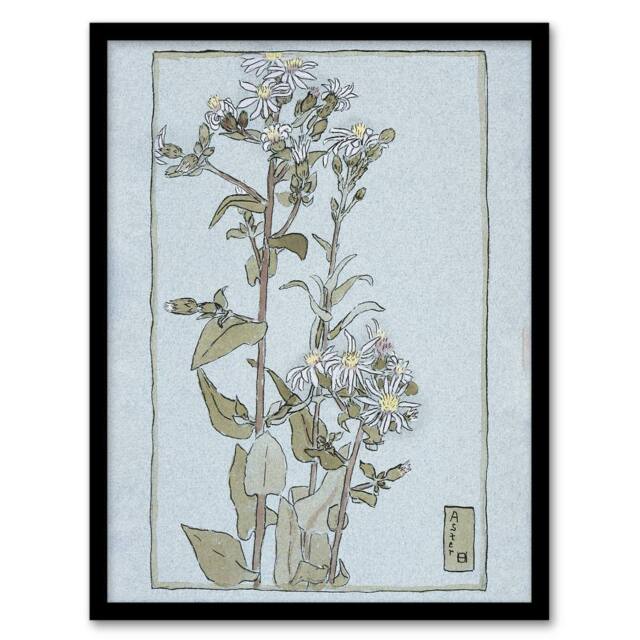 Artery8 Aster on Green Ground Vintage Framed Wall Art Print Overbeck in Blue - Size: A4 - image 1