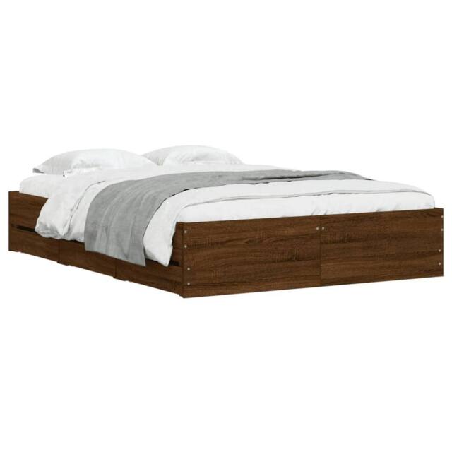Berkfield Home Modern Bed Frame w/Drawers Frame Brown Oak 120x190 cm Small Double - image 1