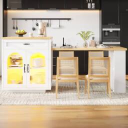 ModernLuxe Extendable kitchen island with LEDs + 2 drawers in White - thumbnail 3
