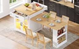 ModernLuxe Extendable kitchen island with LEDs + 2 drawers in White - thumbnail 7