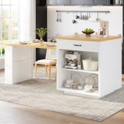 ModernLuxe Extendable kitchen island with LEDs + 2 drawers in White - thumbnail 2