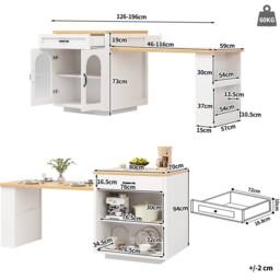 ModernLuxe Extendable kitchen island with LEDs + 2 drawers in White - thumbnail 8