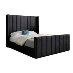 KDMD Sturminster Winged Upholstered Black Soft Velvet Designer Bed Frame - Size: Small Double - thumbnail 2