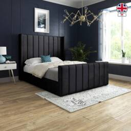 KDMD Sturminster Winged Upholstered Black Soft Velvet Designer Bed Frame - Size: Small Double - thumbnail 4