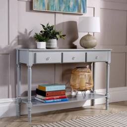 FORGEVIO Wooden 3 Drawer Hallway Console Table Side Desk Home Furniture in Grey - thumbnail 3