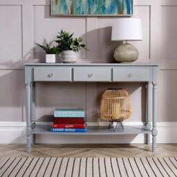 FORGEVIO Wooden 3 Drawer Hallway Console Table Side Desk Home Furniture in Grey - thumbnail 4