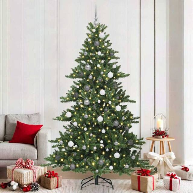 Berkfield Home Artificial Hinged Christmas Tree with 300 LEDs 210 cm PVC in Green - image 1
