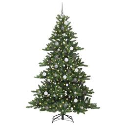 Berkfield Home Artificial Hinged Christmas Tree with 300 LEDs 210 cm PVC in Green - thumbnail 3
