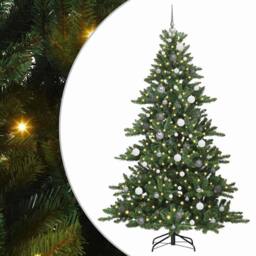 Berkfield Home Artificial Hinged Christmas Tree with 300 LEDs 210 cm PVC in Green - thumbnail 2