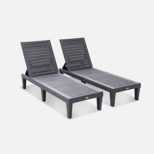sweeek Pair Of Plastic Sun Loungers With Textured Wood Effect in Black - image 1