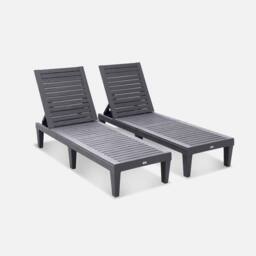 sweeek Pair Of Plastic Sun Loungers With Textured Wood Effect in Black - thumbnail 1