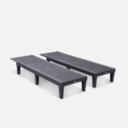 sweeek Pair Of Plastic Sun Loungers With Textured Wood Effect in Black - thumbnail 2