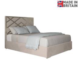 Casani Marden Upholstered Soft Velvet Beige Metal Designer Bed Frame in Cream - Size: King - thumbnail 4