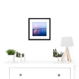 Artery8 Warby London Eye Foggy Morning Cityscape Photo 8X8 Inch Square Wooden Framed Wall Art Print Picture with Mount in Black - thumbnail 2