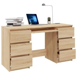 Berkfield Home Writing Desk Sonoma Oak 140x50x77 cm Engineered Wood in Brown - Size: 140 x 50 x 77 cm - thumbnail 3