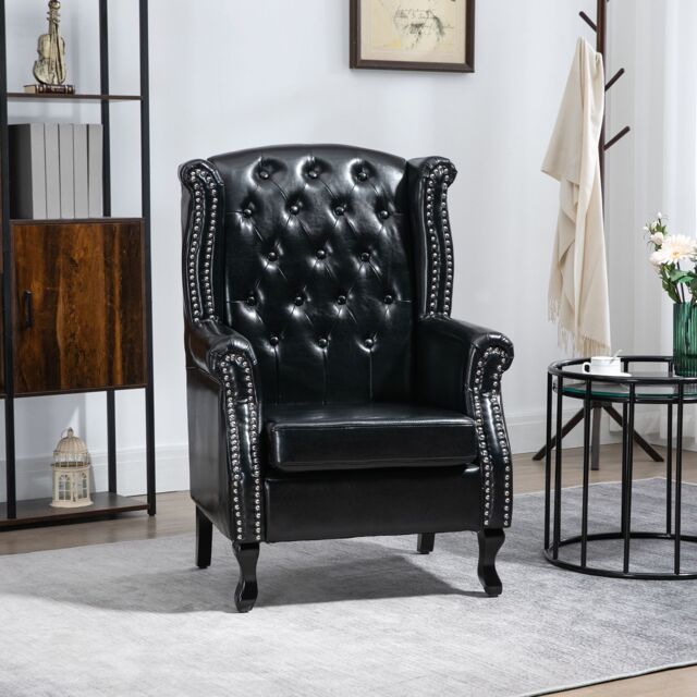 HOMCOM Wingback Armchair Chesterfield-style High Back Chair Tufted Accent Chair in Black - image 1