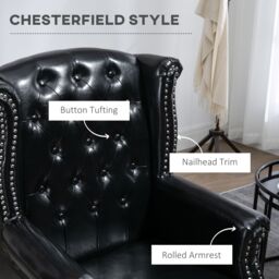HOMCOM Wingback Armchair Chesterfield-style High Back Chair Tufted Accent Chair in Black - thumbnail 5