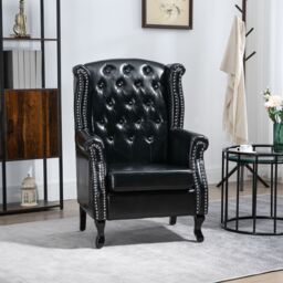 HOMCOM Wingback Armchair Chesterfield-style High Back Chair Tufted Accent Chair in Black
