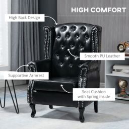 HOMCOM Wingback Armchair Chesterfield-style High Back Chair Tufted Accent Chair in Black - thumbnail 4