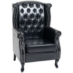 HOMCOM Wingback Armchair Chesterfield-style High Back Chair Tufted Accent Chair in Black - thumbnail 2