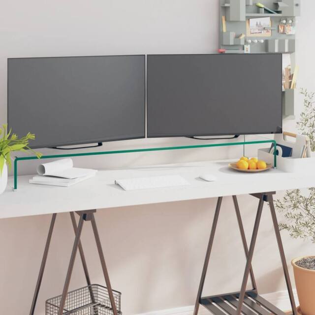 Berkfield Home TV Stand/Monitor Riser Glass Clear 110x30x13 cm - Size: 110 x 30 x 13 cm - image 1