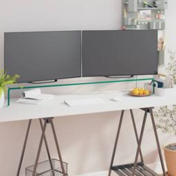 Berkfield Home TV Stand/Monitor Riser Glass Clear 110x30x13 cm - Size: 110 x 30 x 13 cm - thumbnail 1