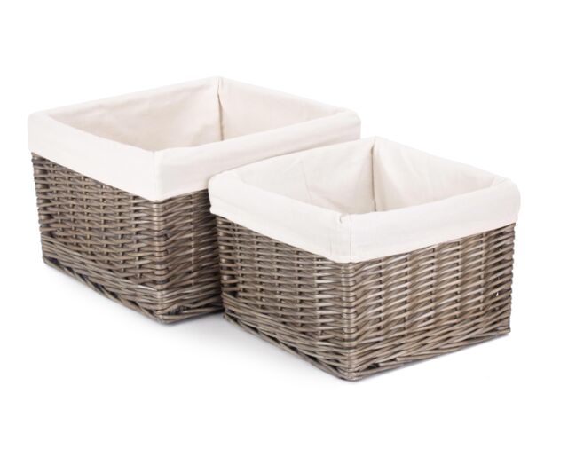 Red Hamper Wicker Set of 2 Square Antique Wash Lined Storage Basket in White - image 1