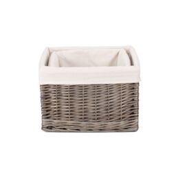 Red Hamper Wicker Set of 2 Square Antique Wash Lined Storage Basket in White - thumbnail 3