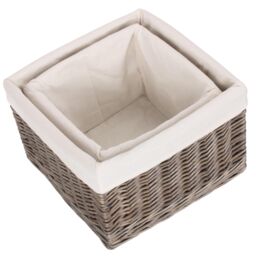 Red Hamper Wicker Set of 2 Square Antique Wash Lined Storage Basket in White - thumbnail 4