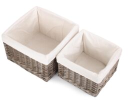 Red Hamper Wicker Set of 2 Square Antique Wash Lined Storage Basket in White - thumbnail 5