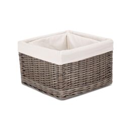 Red Hamper Wicker Set of 2 Square Antique Wash Lined Storage Basket in White - thumbnail 2