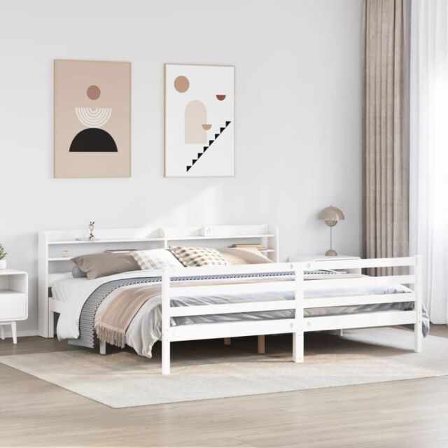Berkfield Home Bed Frame with Headboard without Mattress White 200x200 cm - image 1