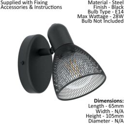 Loops 2 PACK Wall Spot Light Colour Black Steel Shade Black Circluar Open Mesh E14 28W - thumbnail 2