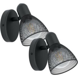 Loops 2 PACK Wall Spot Light Colour Black Steel Shade Black Circluar Open Mesh E14 28W