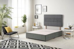 Somnior Galaxy Sprung Memory Foam Divan Bed with Headboard In Plush Fabric in Light Grey - Size: Small Double - thumbnail 3