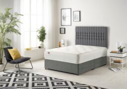 Somnior Galaxy Sprung Memory Foam Divan Bed with Headboard In Plush Fabric in Light Grey - Size: Small Double