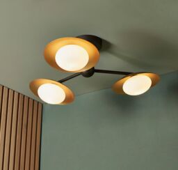 Loops Gold & Bronze Semi Flush 3 Bulb Ceiling Light - Pebble Shaped Opal Glass Shades in Clear - thumbnail 4