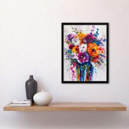 Artery8 Multicoloured Flower Bouquet in Vase Oil Painting Framed Art Print - Size: A4 - thumbnail 4