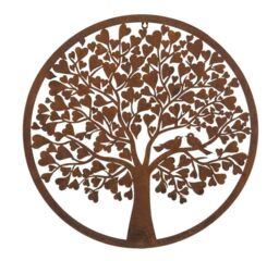 Inspirational Gifting Heart Leaf Tree Wall Screen With a Pair of Love Birds 60cm Diameter in Brown - thumbnail 1
