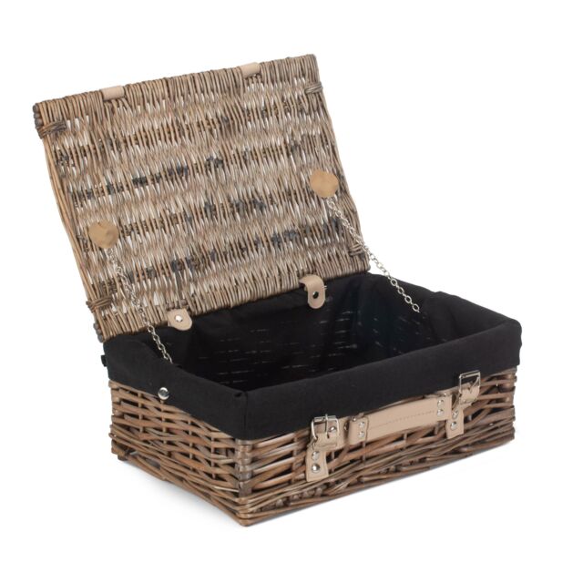 Red Hamper Wicker 35cm Antique Wash Split Willow Picnic Basket with Cotton Lining in Black - image 1