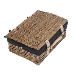 Red Hamper Wicker 35cm Antique Wash Split Willow Picnic Basket with Cotton Lining in Black - thumbnail 3
