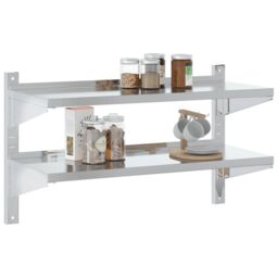 Berkfield Home 2-Tier Wall Shelf 100x40x60 cm Silver Stainless Steel - Size: 100 x 40 x 60 cm - thumbnail 4